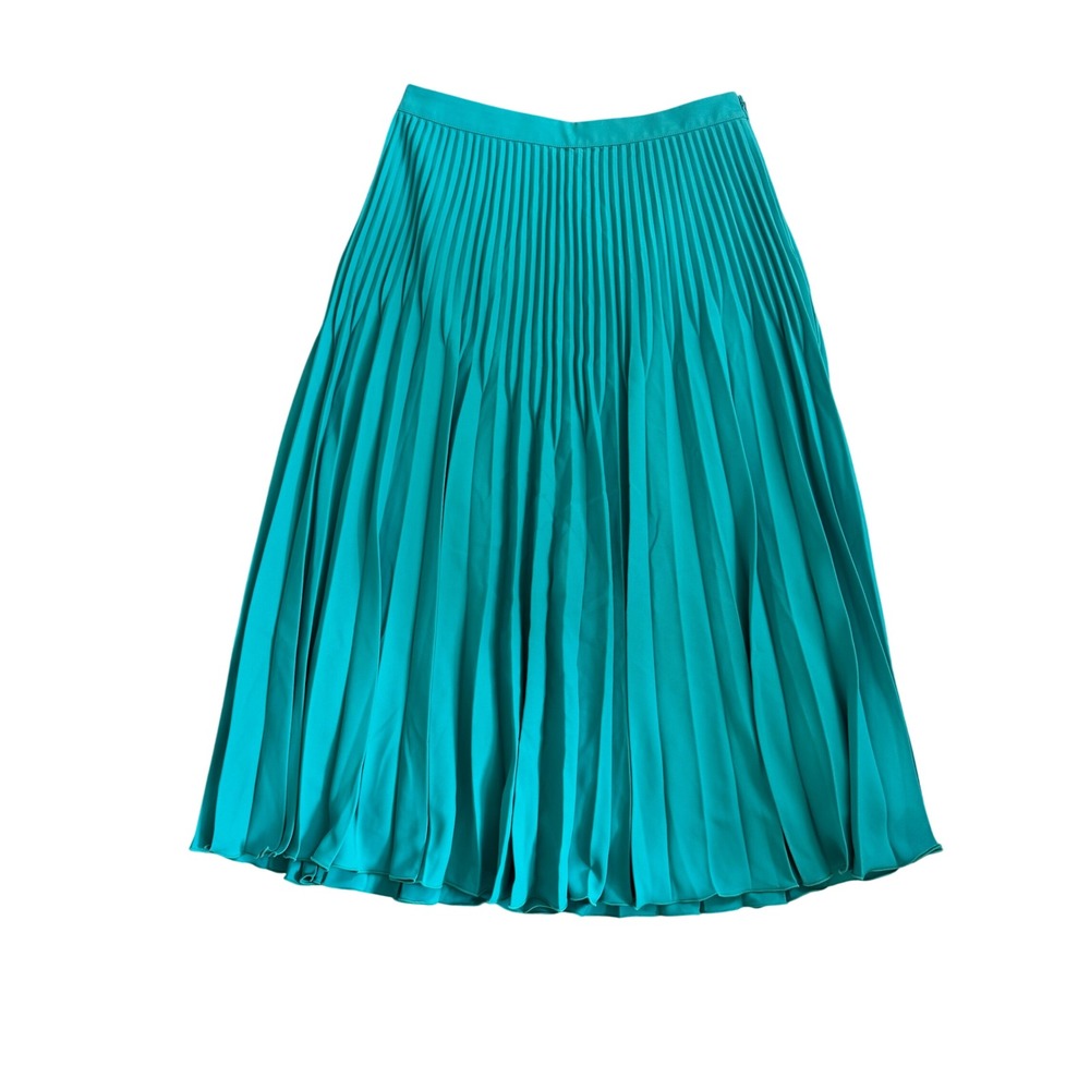 REISS Isidora Skirt Womens 6 Teal Green Accordion Pleated Satin Midi - Picture 2 of 9